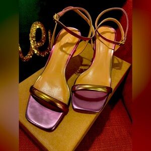 By Anthropologie Square Toe Ankle Strap Heels